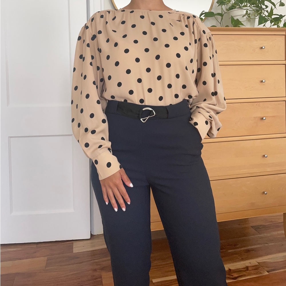H&M polka dot blush long sleeved blouse size XS